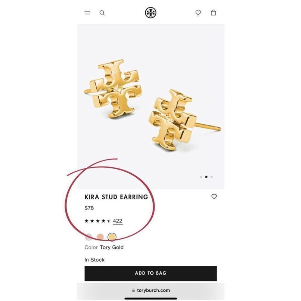 NWT Tory Burch 18K Gold Plated Kira Logo Stud Earrings & Dust Bag $78 - Picture 8 of 12